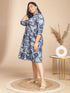 Plus Size Indigo Cotton Floral Gathered Dress